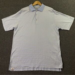 Peter Millar Light Blue White Striped Men's Polo Shirt Jersey Performance Golf L